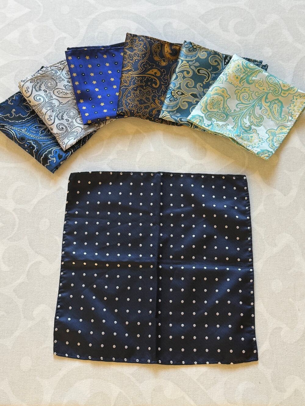 Lot of 8 100% Silk Pocket Squares Paisley Polka Dot Hand Made Assorted Colors